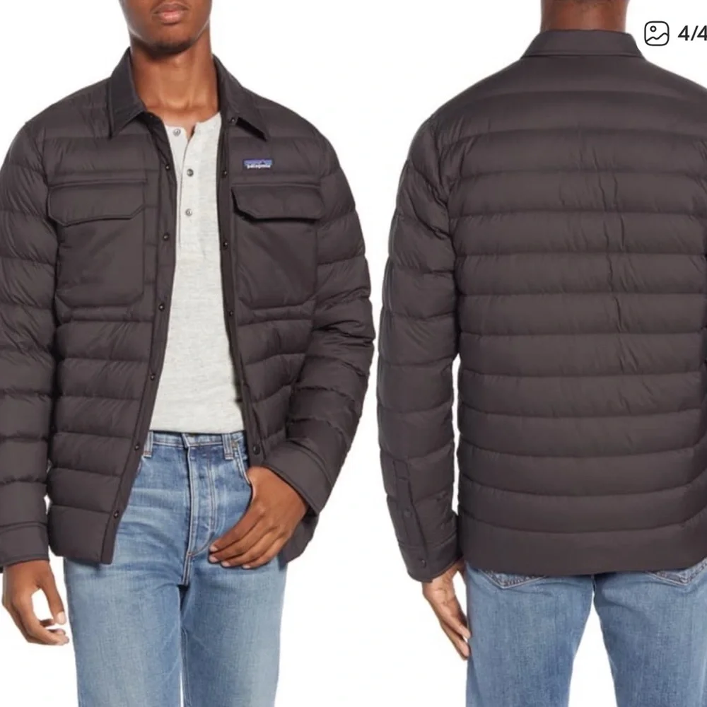 Patagonia Mens Black Silent Down Snap Button Down Puffer Shirt‎ Jacket Small